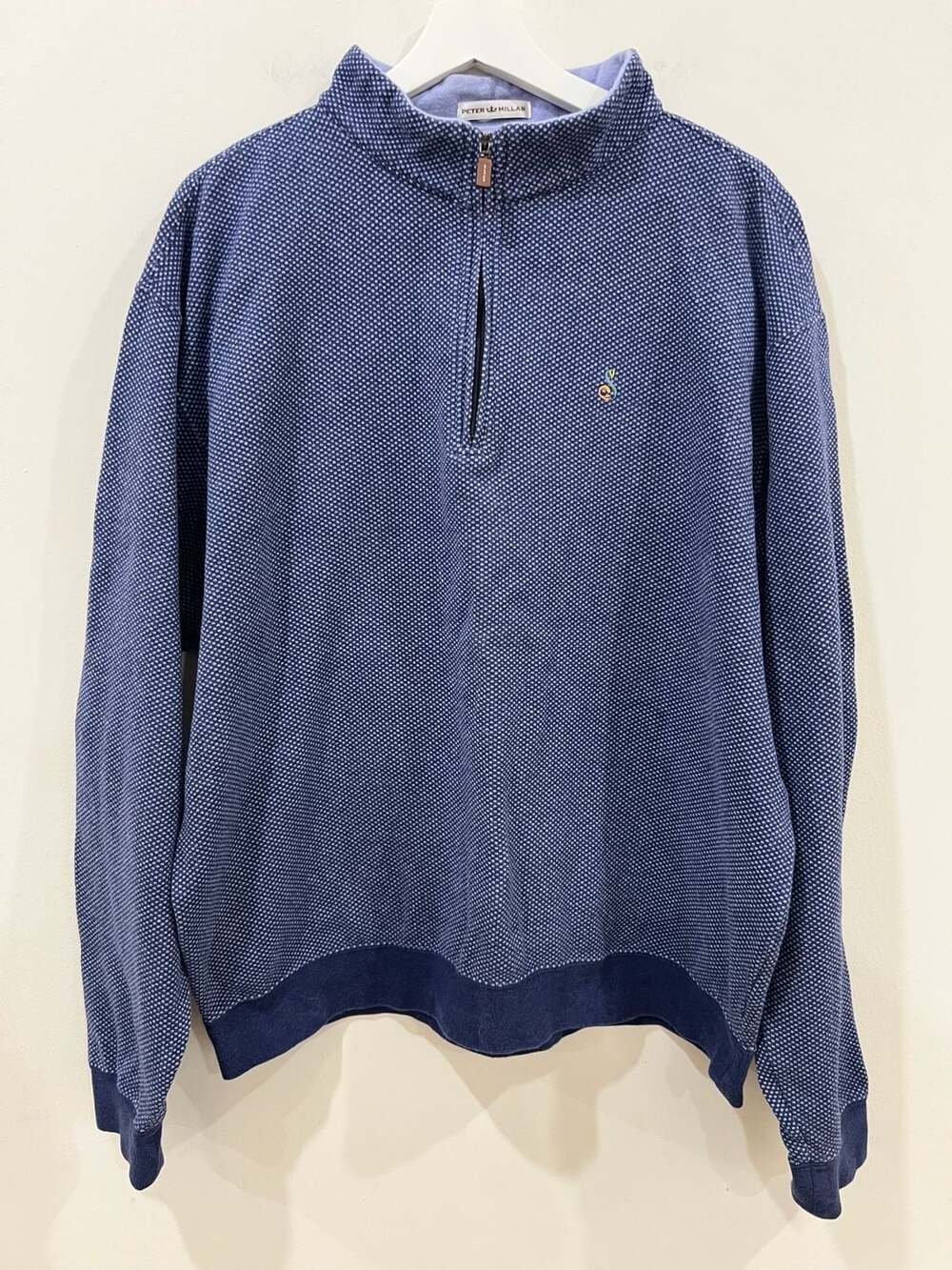 Peter Millar Men's Blue Geometric Pattern 1/4-Zip Cotton Pullover Sweater XL